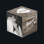 Personalized Rustic brown wood photo love Cube<br><div class="desc">Personalize this rustic,  wood effect background photo cube,  with your own photos and words.
'Love'
'You make my heart smile.'
Designed with a dark wood effect backing,  and white</div>