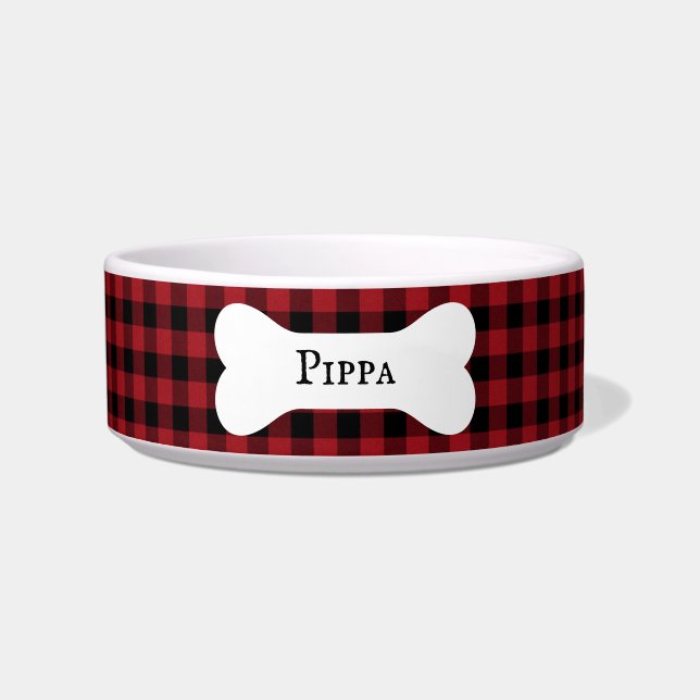 Personalized Rustic Buffalo Plaid Bone Bowl (Front)