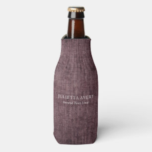 Personalized Rustic Burgundy Linen Texture Bottle Cooler