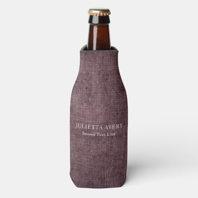 Personalized Rustic Burgundy Linen Texture Bottle Cooler (Bottle Front)