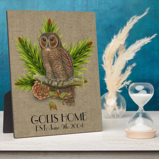 Personalized Rustic Burlap and Owl New Home  Plaque (Side)