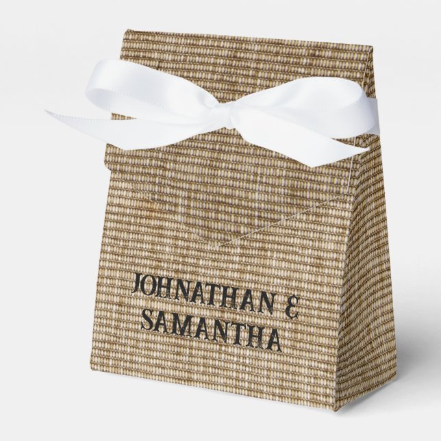 Personalized Rustic Burlap Wedding Favour Boxes  (Front Side)
