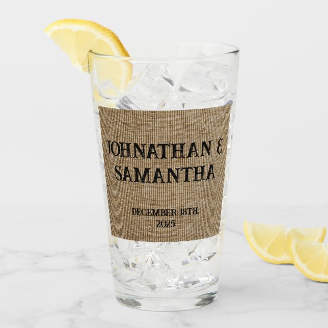 Personalized Rustic Burlap Wedding Glass – Custom  (Front Ice)