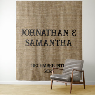 Personalized Rustic Burlap Wedding Tapestry 