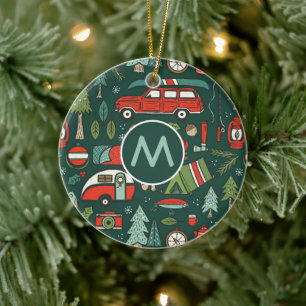 Personalized Rustic Christmas Camping Ceramic Ornament