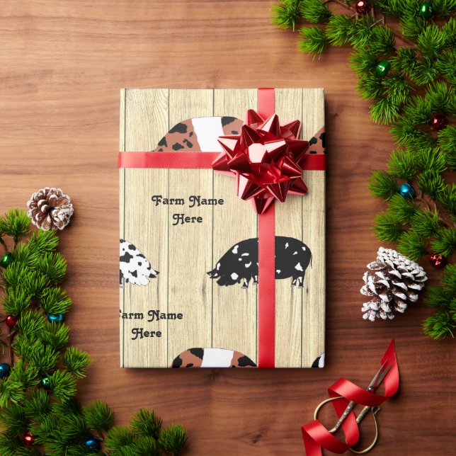 Personalized Rustic Christmas KuneKune Pig Herd Wrapping Paper (Holiday Gift)