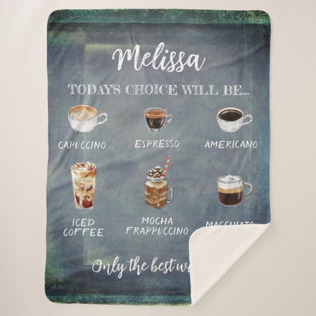 Personalized Rustic Coffee Choice Cozy  Sherpa Blanket (Front)