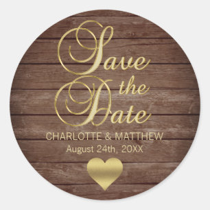 Personalized Rustic Country SAVE THE DATE Wedding Classic Round Sticker