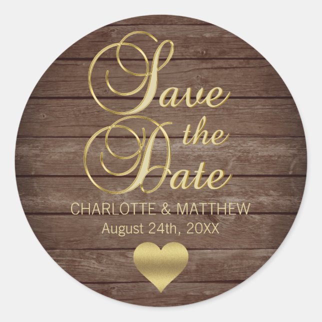 Personalized Rustic Country SAVE THE DATE Wedding Classic Round Sticker (Front)