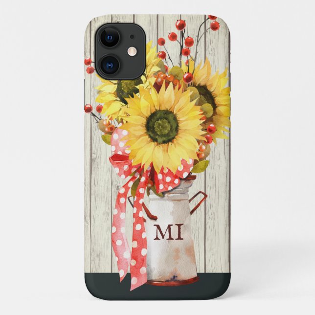 Personalized Rustic Country Sunflowers on Wood Case-Mate iPhone Case (Back)
