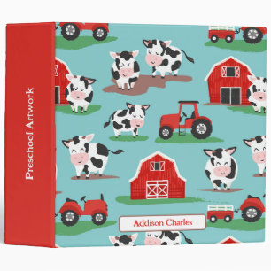 Personalized Rustic Cow Farm Red and Blue Kids Binder