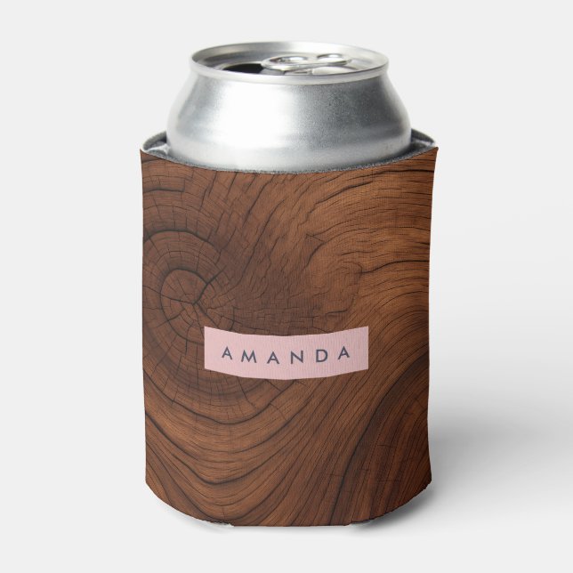 Personalized Rustic Dark Wood Woodgrain Style Can Cooler (Can Front)