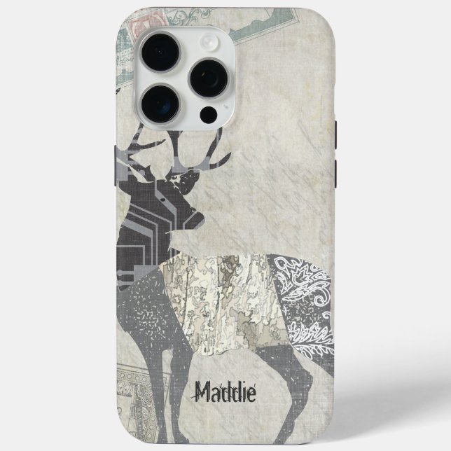 Personalized Rustic Deer Abstract Floral Geometric Case-Mate iPhone Case (Back)