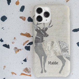 Personalized Rustic Deer Abstract Floral Geometric iPhone 15 Pro Max Case