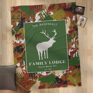 Personalized Rustic Elk Camo Family Lodge Fleece Blanket