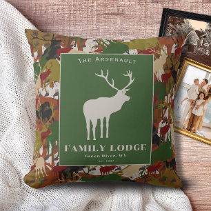 Personalized Rustic Elk Camo Family Lodge Outdoor Pillow