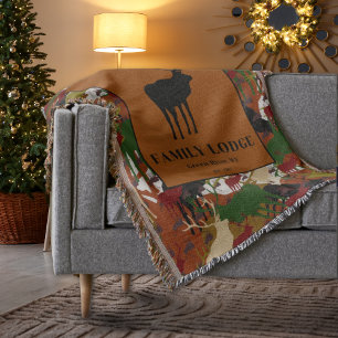 Personalized Rustic Elk Camo Family Lodge Throw Blanket