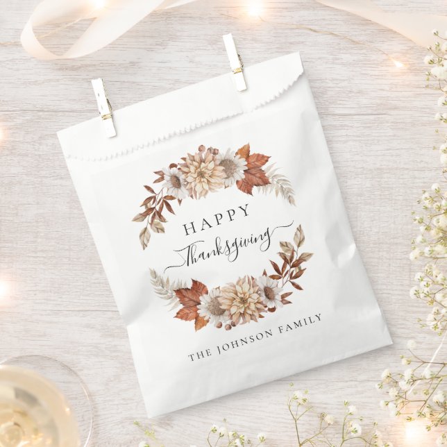 Personalized Rustic Fall Floral Happy Thanksgiving Favour Bag (Clipped)
