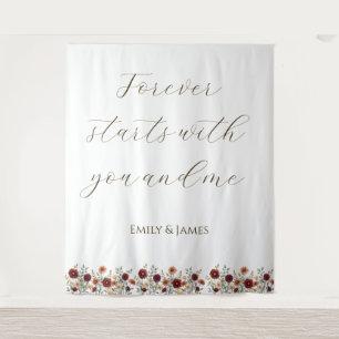 Personalized Rustic Fall Floral Wedding Backdrop Tapestry