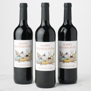 Personalized Rustic Fall Pumpkins Thanksgiving   Wine Label