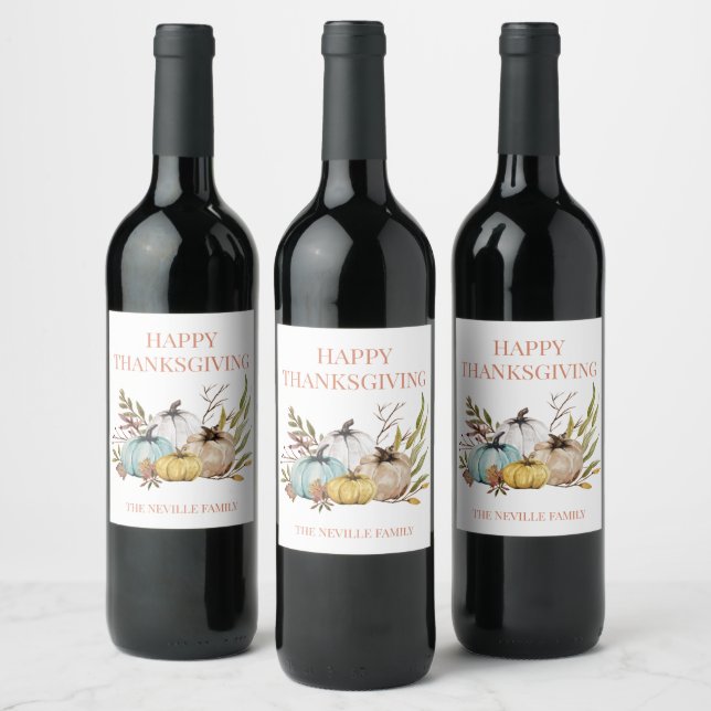 Personalized Rustic Fall Pumpkins Thanksgiving   Wine Label (Bottles)