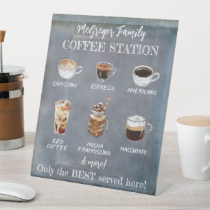 Personalized Rustic Family Coffee Station Pedestal Sign