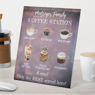 Personalized Rustic Family Coffee Station Pedestal Sign