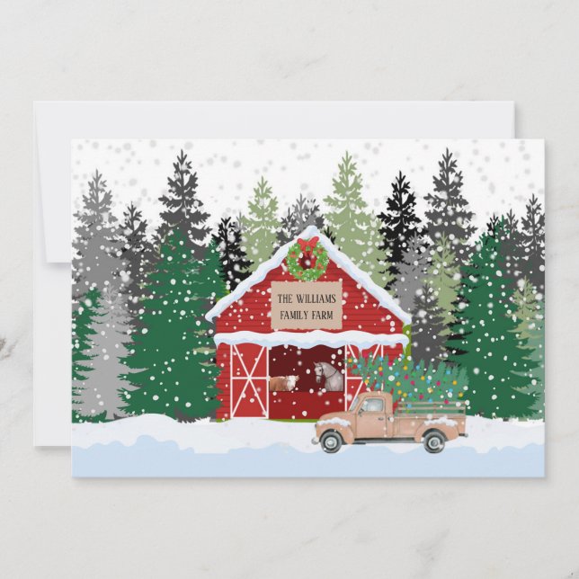 Personalized Rustic Farm Scene Christmas Card (Front)