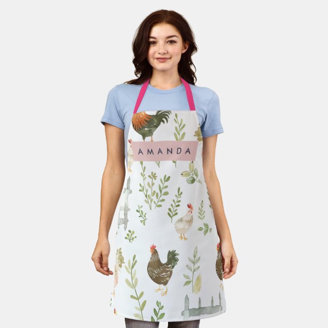 Personalized Rustic Farmhouse Chicken & Greenery  Apron (Worn)