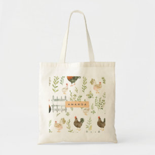 Personalized Rustic Farmhouse Chicken & Greenery Tote Bag
