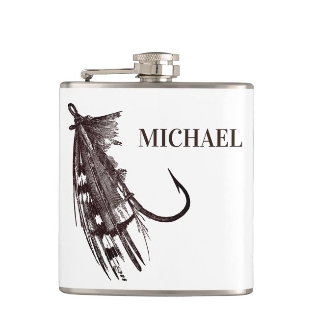 Personalized Rustic Fishing Lure Father's Day Hip Flask (Front)