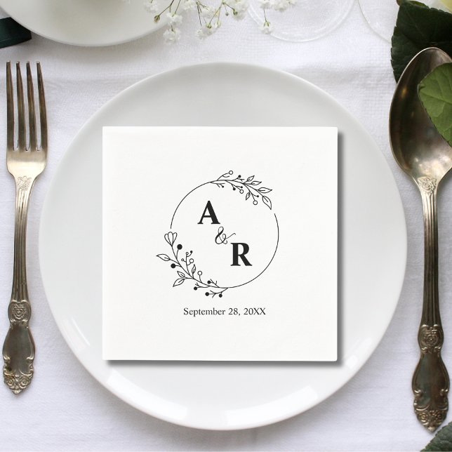 Personalized Rustic Floral Leaf Wedding Initials Napkin (Creator Uploaded)