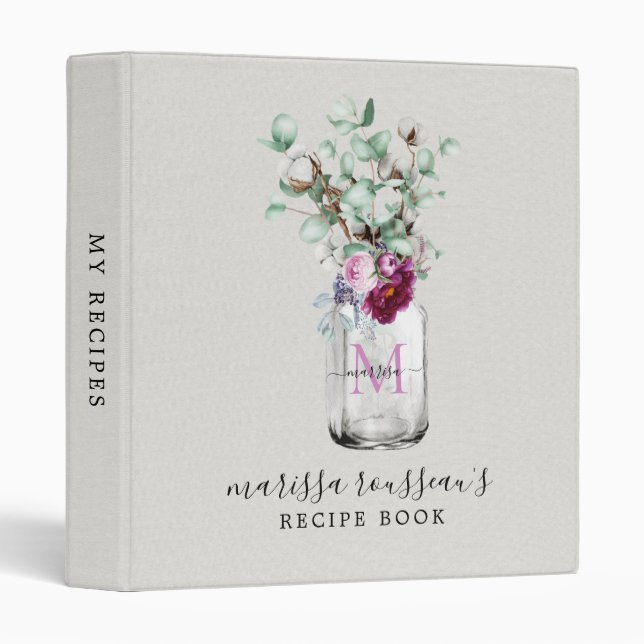 Personalized Rustic Floral Mason Jar Monogram Binder (Front/Spine)