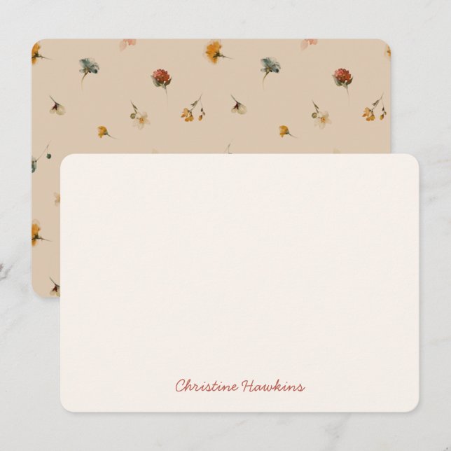 Personalized Rustic Floral Wildflower Stationery Card (Front/Back)