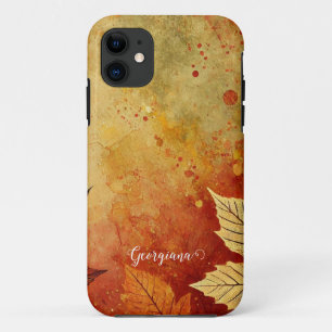 Personalized Rustic Golden Autumnal Distressed Ink iPhone 11 Case