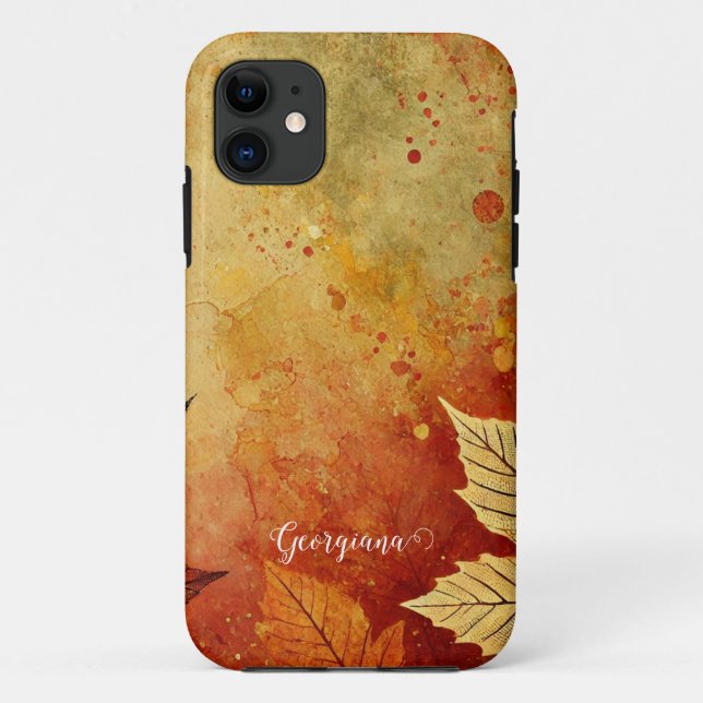 Personalized Rustic Golden Autumnal Distressed Ink Case-Mate iPhone Case (Back)