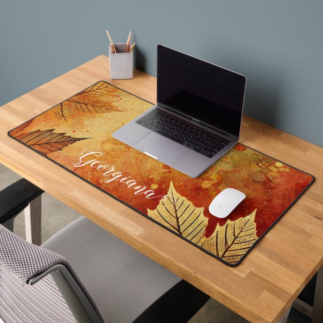 Personalized Rustic Golden Autumnal Distressed Ink Desk Mat (Office 2)