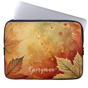 Personalized Rustic Golden Autumnal Distressed Ink Laptop Sleeve