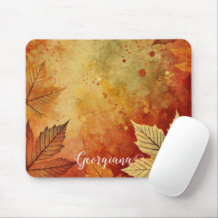 Personalized Rustic Golden Autumnal Distressed Ink Mouse Pad