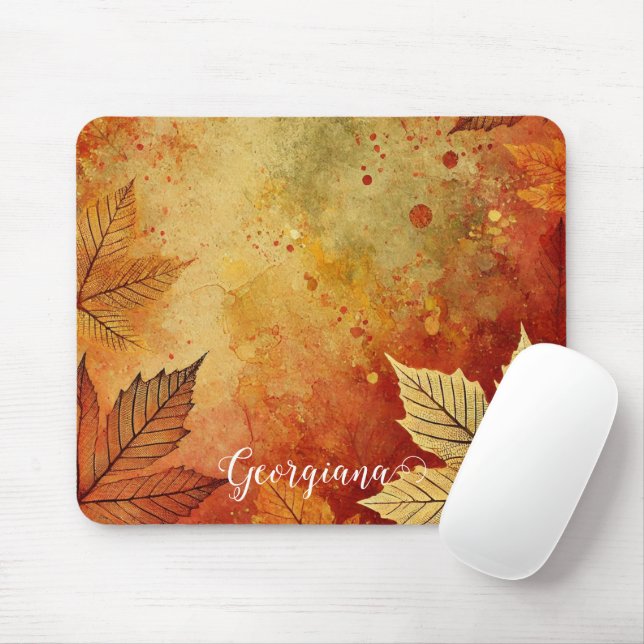 Personalized Rustic Golden Autumnal Distressed Ink Mouse Pad (With Mouse)