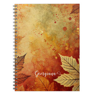 Personalized Rustic Golden Autumnal Distressed Ink Notebook