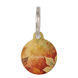 Personalized Rustic Golden Autumnal Distressed Ink Pet Tag