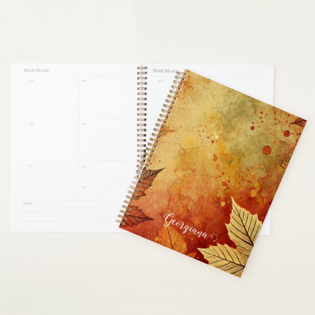 Personalized Rustic Golden Autumnal Distressed Ink Planner (Display)