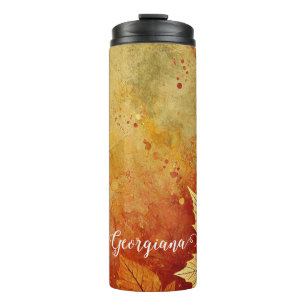 Personalized Rustic Golden Autumnal Distressed Ink Thermal Tumbler