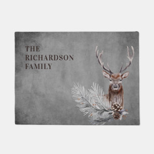Personalized Rustic Grey Deer Hunting Doormat