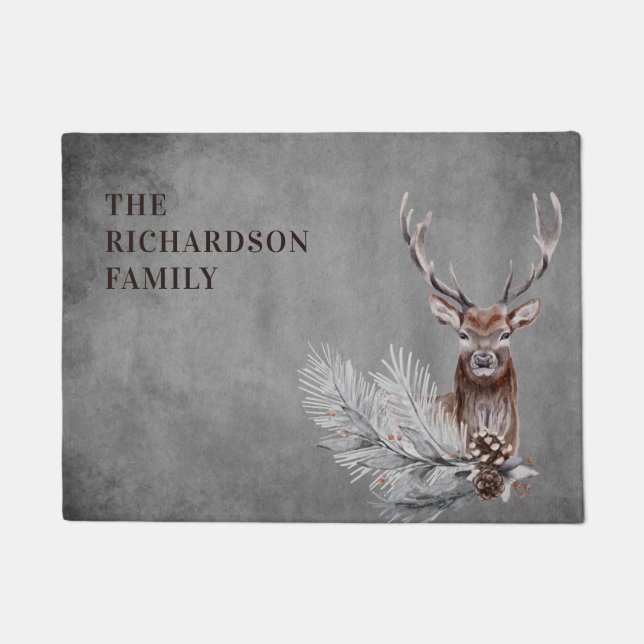 Personalized Rustic Grey Deer Hunting   Doormat (Front)