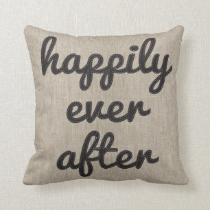Personalized Rustic Happily Ever After Stitching Throw Pillow