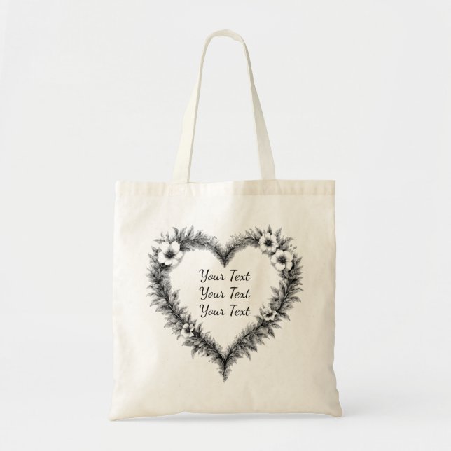 Personalized Rustic Heart Wreath Tote Bag (Front)