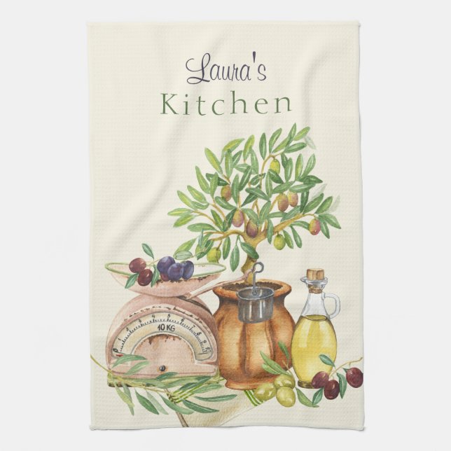 Personalized Rustic Italian Watercolor  Kitchen Towel (Vertical)