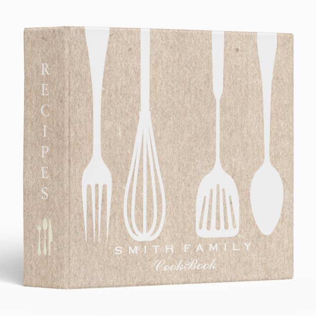 Personalized Rustic Kraft Family Recipe Cookbook Binder (Front/Spine)